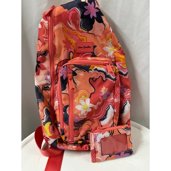 Vera Bradley Mini Sling Backpack Floral Psychedelic Red Orange with ID Case main image 6